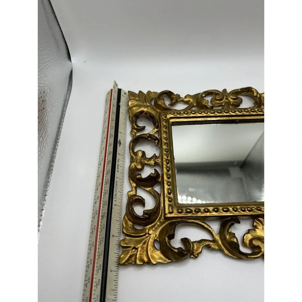 Vintage Euromarchi Gold Accent Mirror Hollywood Regency Made In Italy 8 1/2”x7”